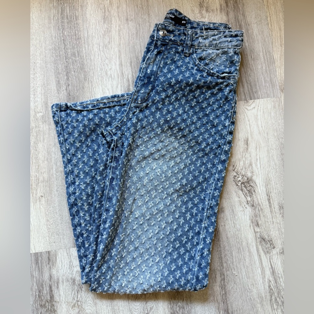 Jaded London Blue Patterned Straight Leg Jeans